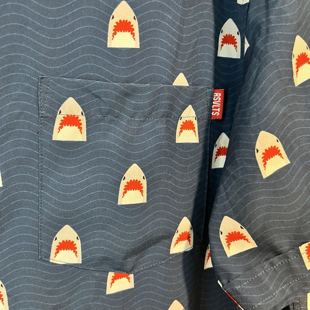 RSVLTS Men's Shirt Size XL Chomp Shark Shirt Short Sleeve Blue Button Up Summery - Picture 3 of 11